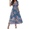 thumbnail image 1 of 2025 Women's Dresses Spring/summer Style Printed Short Sleeved Dress With Waist, 1 of 4