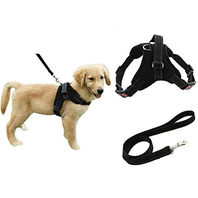 LAICAIW Harnais de Sécurité pour Chiot Réglable Robuste avec Laisse Laisse Réfléchissante Antidérapante Respirante Rembourrée Collier Harnais de Poitrine Gilet avec Poignée pour Petits Moyens Grands Chiens Entraînement