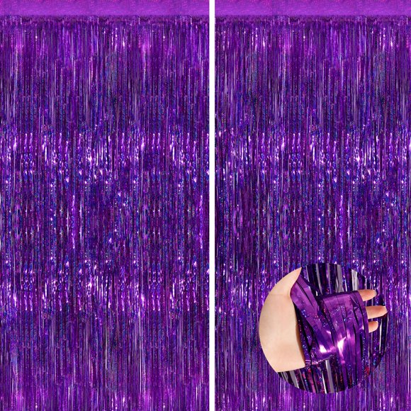 Cortinas con flecos de aluminio NUWDHP, color morado metalizado, 1 x 2,5 m, paquete de 2