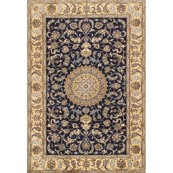Pasargad Home 030815 Azerbaijan Collection Hand-Knotted Silk & Wool Area Rug- 6 ft. 5 in.  X 9 ft. 9 in.   Navy