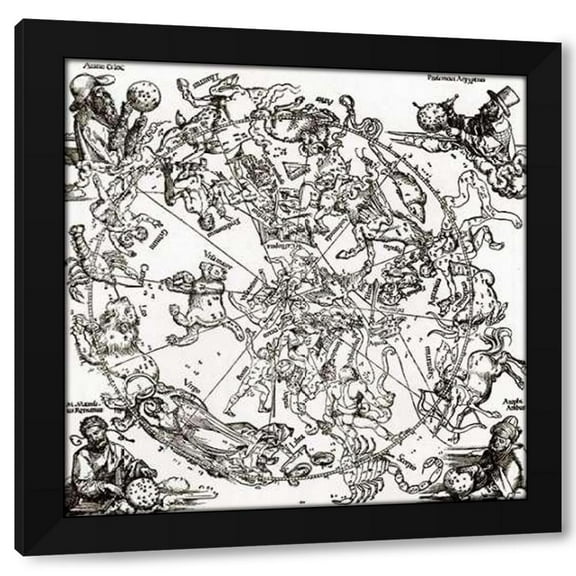 Albrecht Durer 12x12 Black Modern Wood Framed Wall Art Titled - Northern Hemisphere Of The Celestial Globe