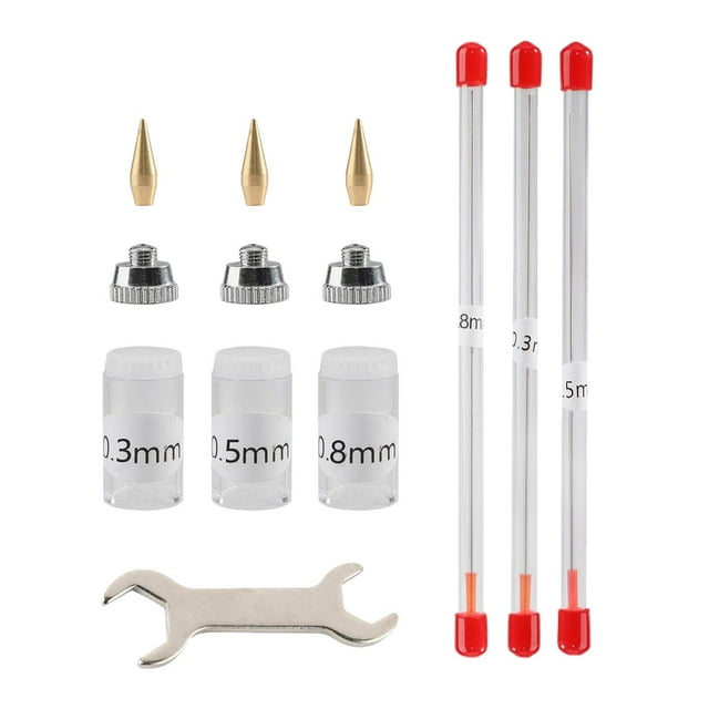 11 piezas 0,3mm 0,5mm 0,8mm Kits de boquillas de aerógrafo accesorios accesorios de rociador de aerógrafo con llave profesional para piezas de