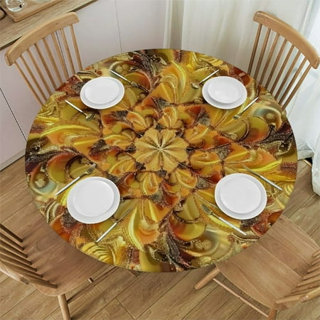 

Tllo0ord Yellow Tablecloth with Elastic Edge Print Table Cloth Fits Table Diameter for Dining Banquet 54-58