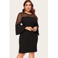 thumbnail image 4 of Women's Plus Size Polka Dot Mesh Yoke Flounce Sleeve Split Dress 1X-5X, 4 of 7