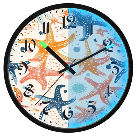 Ryvnso Cute Starfish 12 Inch Night Light Wall Clock Luminous Silent Battery Operate Clocks