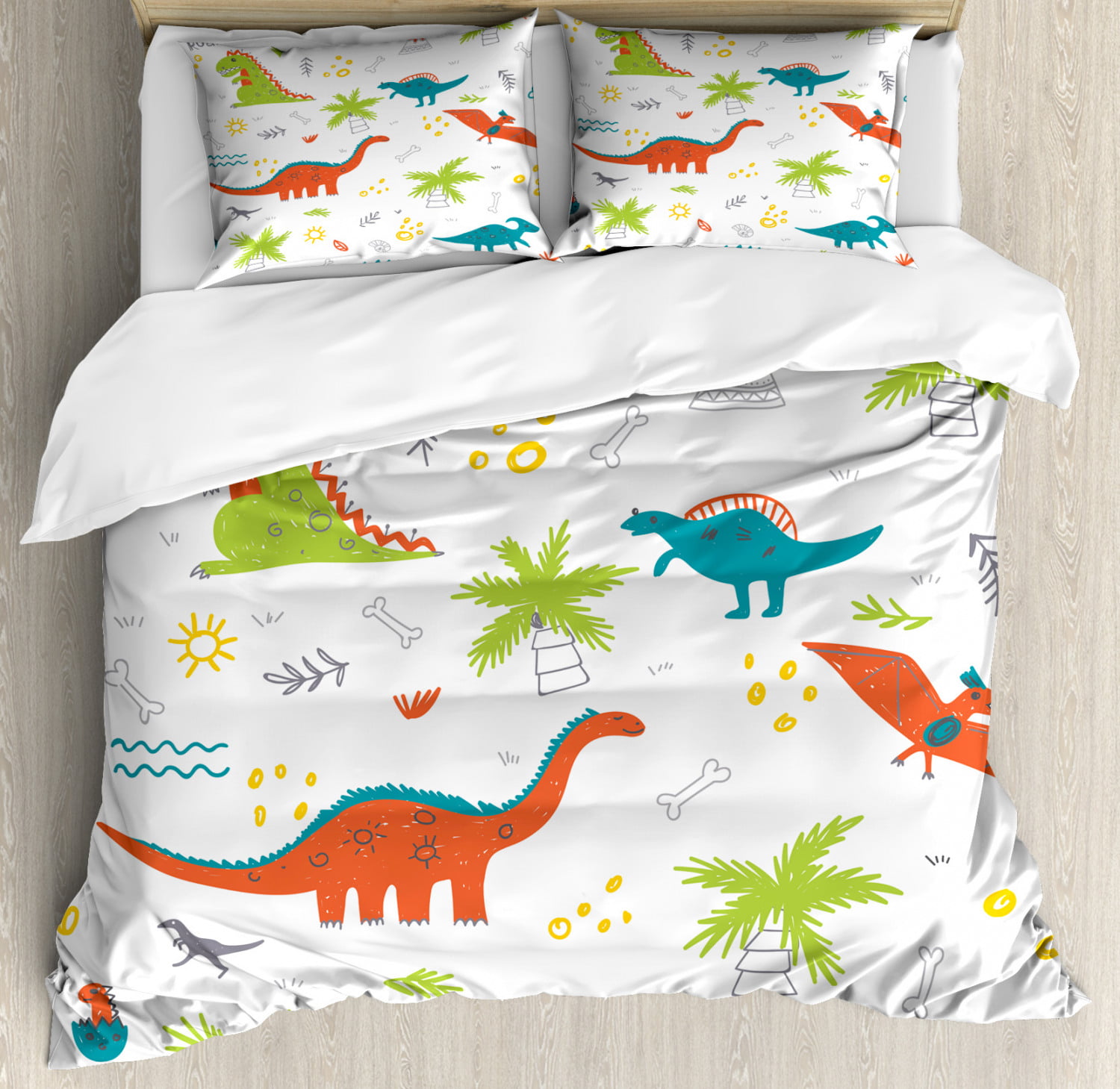 Twin, Roaming Dinosaurs Home & Main Kids 2 Piece Reversible Plush Quilt & Pillow Sham Set 