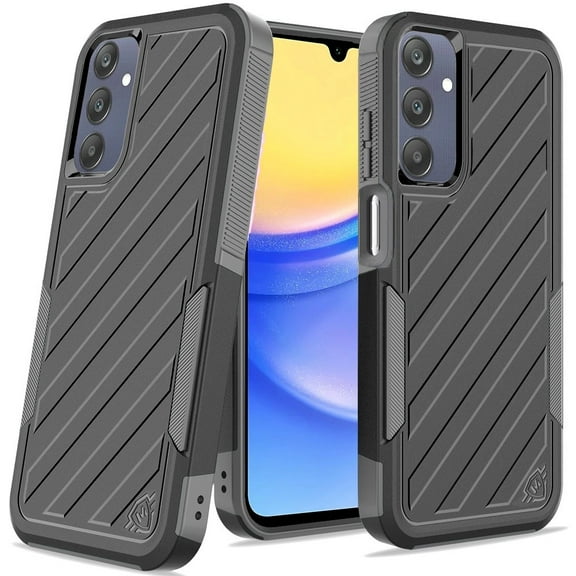Designed for Samsung Galaxy A25 5G Hybrid lined shockproof dual layer Rugged 2in1 Hard PC & Silicone TPU Non Slip Textured Tough Phone Case Cover [Black]
