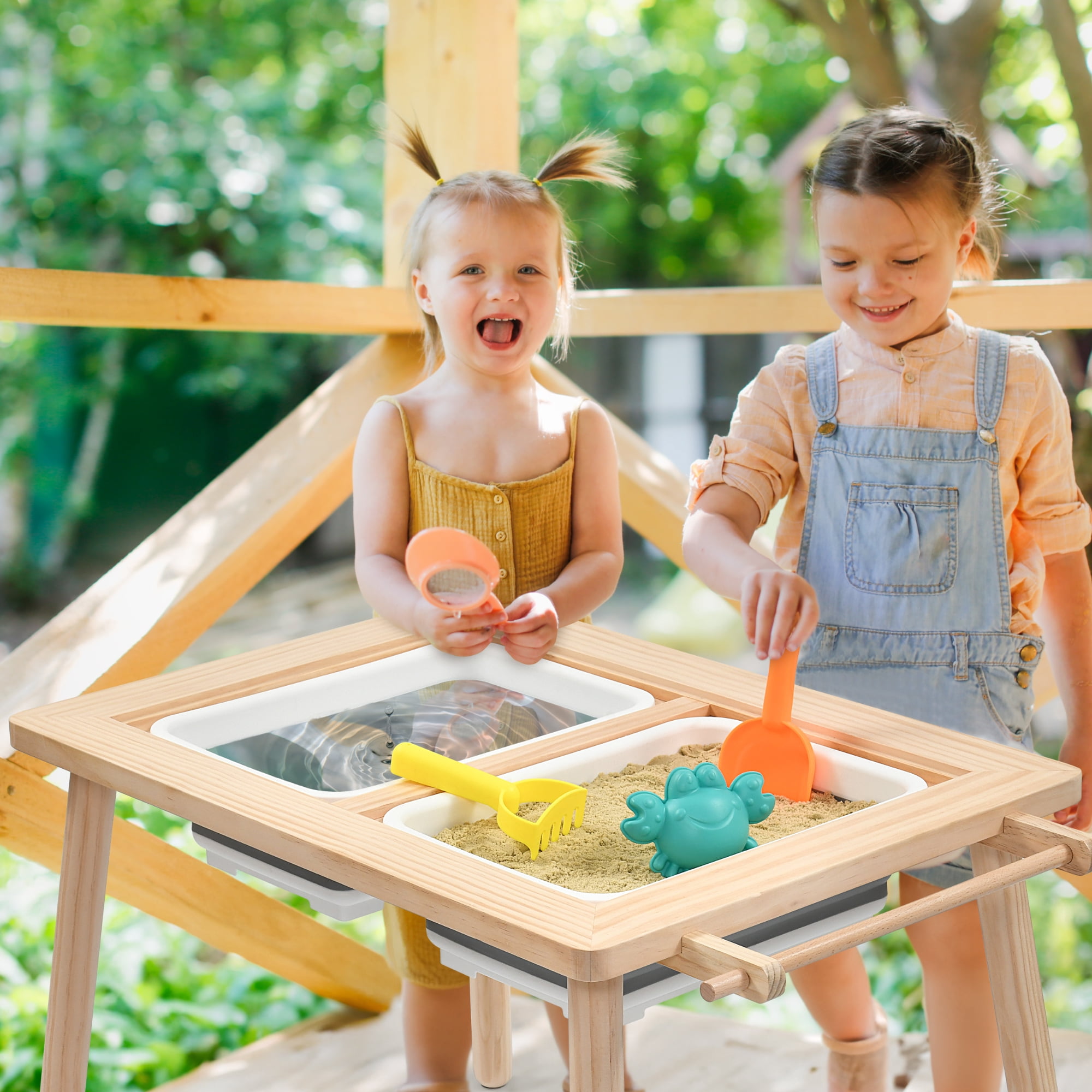 Buballino Kids Children 3-Piece Multifunction Activity Table and Chair Set, Beige