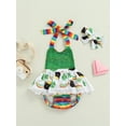 thumbnail image 2 of Biekopu Baby Girls Romper and Headdress, Green Patchwork Print Halter Neck Sleeveless Overalls for Saint Patrick, 2 of 9