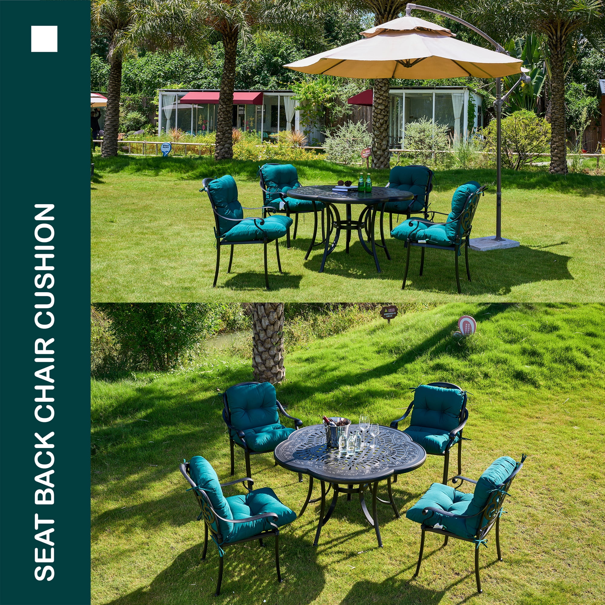 YOOZEKU Outdoor Indoor Seat Back Chair Cushions Set of 4,Waterproof Tufted Lawn Dining Chair Cushions for Patio Furniture with Ties,42x21inch, Dark Green