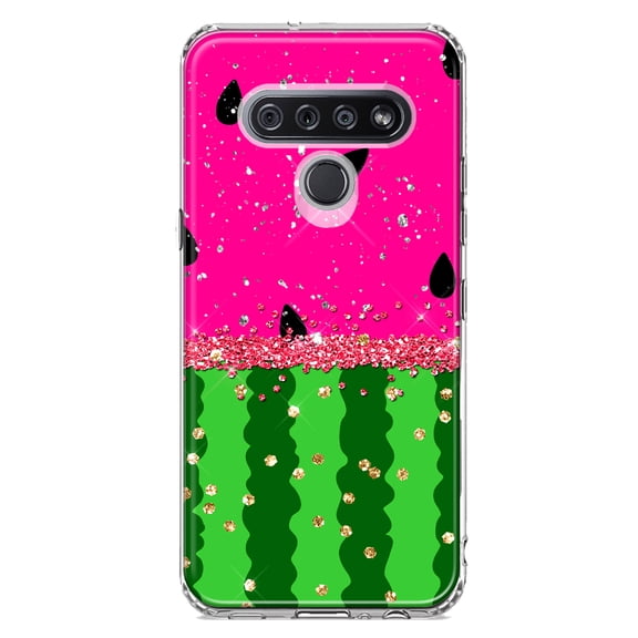 MUNDAZE LG K51 Shockproof Clear Hybrid Protective Phone Case Summer Watermelon Sugar Vacation Tropical Fruit Pink Green Cover