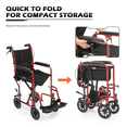 thumbnail image 6 of monicare *FDA APPROVED* Transport Wheelchair with Flip Back Backrest & Swing-Away Footrests, Folding Transport Chair with Hand Brake, 250lbs Weight Capacity, Red, 6 of 11