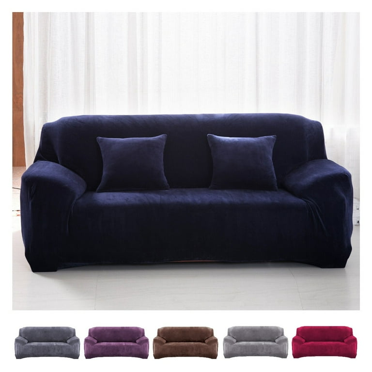 Velvet Sofa Cover Loveseat Plush Couch Cover Slipcover All-Inclusive  Protector Washable with Non-Slip Straps, Navy Blue 