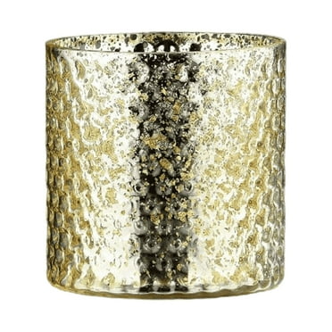 CC Home Furnishings 4.5" Gold Colored Pattern Hand Blown Glass Candle Holder