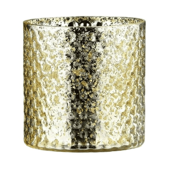 CC Home Furnishings 4.5" Gold Colored Pattern Hand Blown Glass Candle Holder
