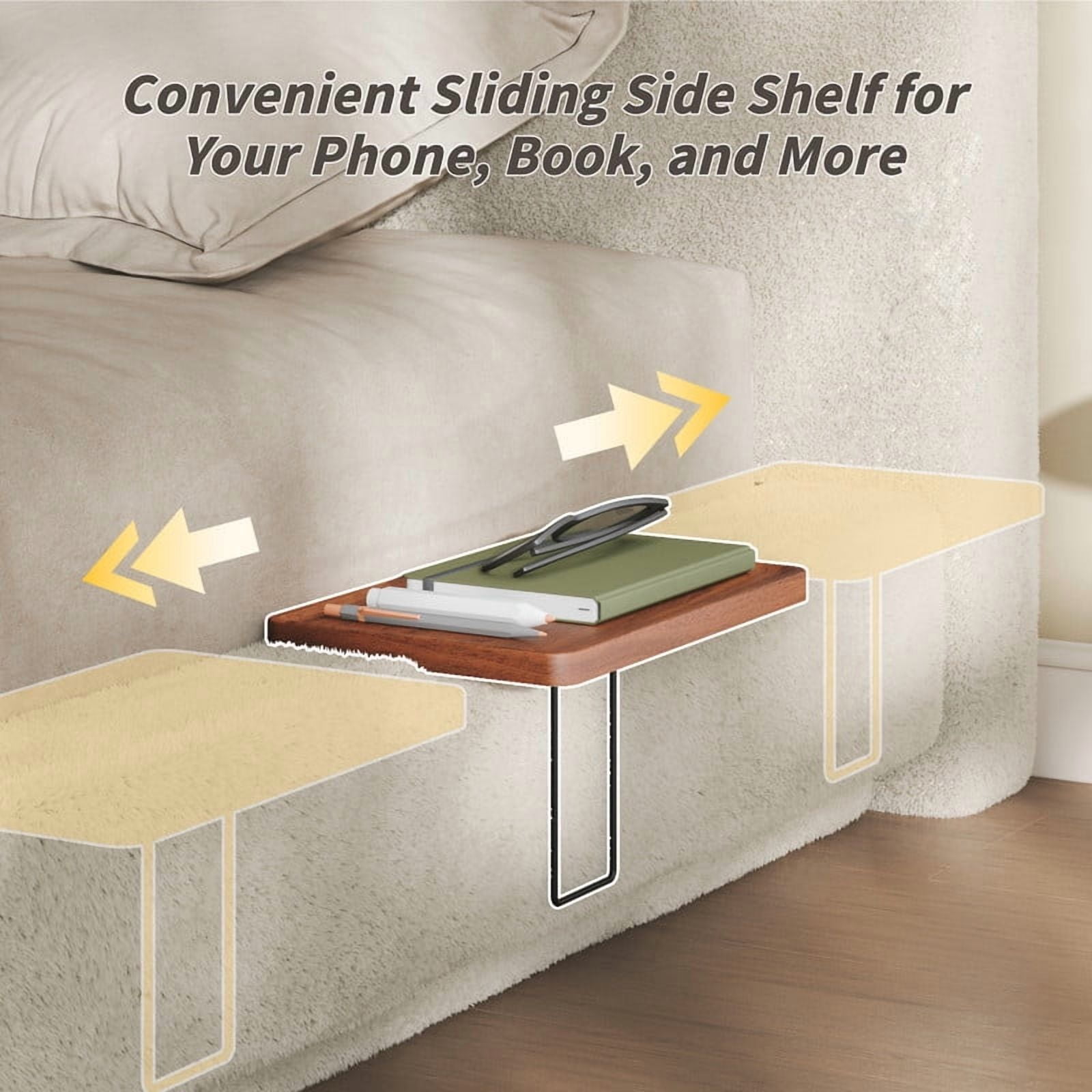 King Size Upholstered Low-Profle Floor Bed with Headboard & Steel Frame, Storage Platform Bed Frame with 2 Sliding Shelves