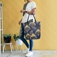 thumbnail image 4 of FORMRS Womens Canvas Tote Bag with Zipper Inner Pocket Shoulder Handbag, Blue Peacock Feathers Pattern, 4 of 7