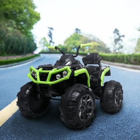 Kids Ride ON Toys 12 Volt Jeep, Battery Powered Quad Ride ON Cars, 4-Wheeler ATV Ride ON Toy w/ 2 Speed, LED Lights, AUX Jack, Radio, Electric Motorcycle for Boys / Girls, 3-8 Years Old, Green,