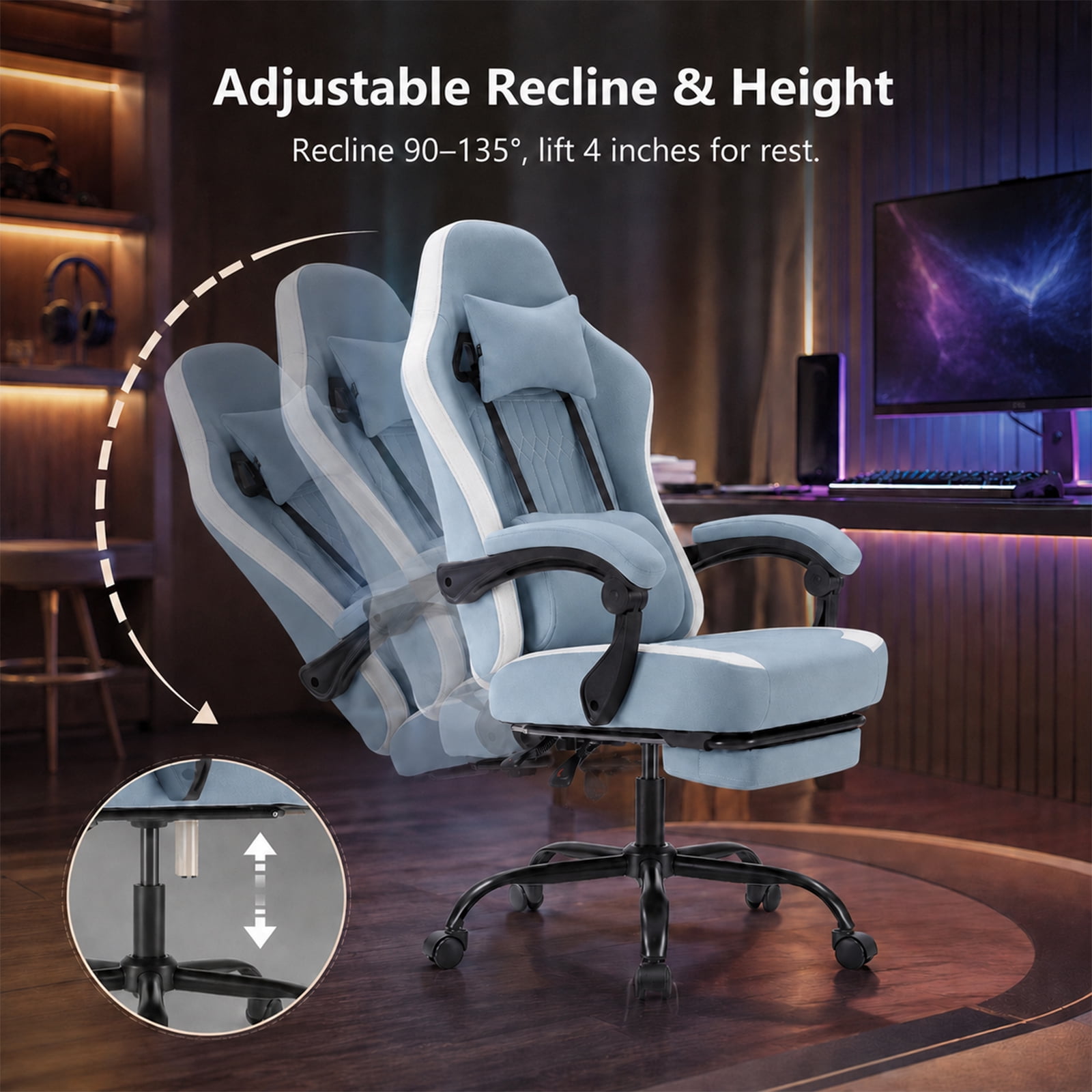 Alvantor Gaming Chair, Computer Office Chair with Linkage Armrests and Footrest, High Back Ergonomic Computer Chair with Lumbar Support Task Chair with Footrest
