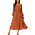thumbnail image 1 of INSPIRE CHIC Robe Plissée pour Femme Manches Longues Bouffantes Col en V Robe avec Ceinture à la Taille TG Rouge Brique, 1 of 6