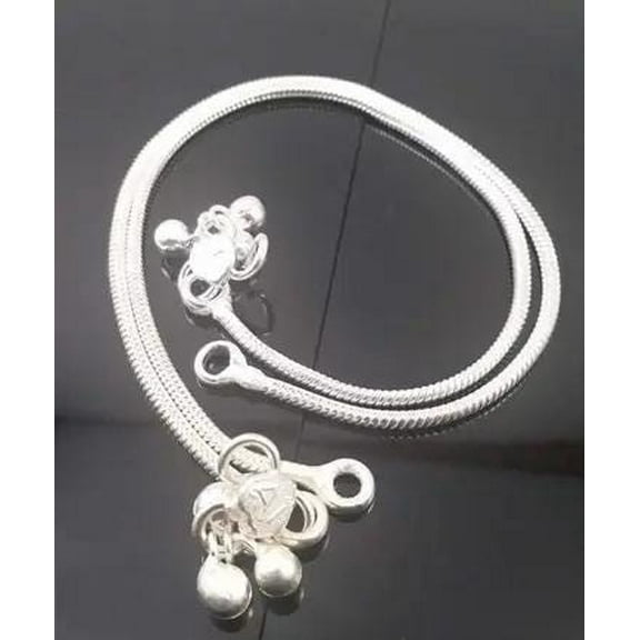 Plain Silver-Plated Traditional Payal Anklets for Women – Thick Chain with Ghungroo Charms