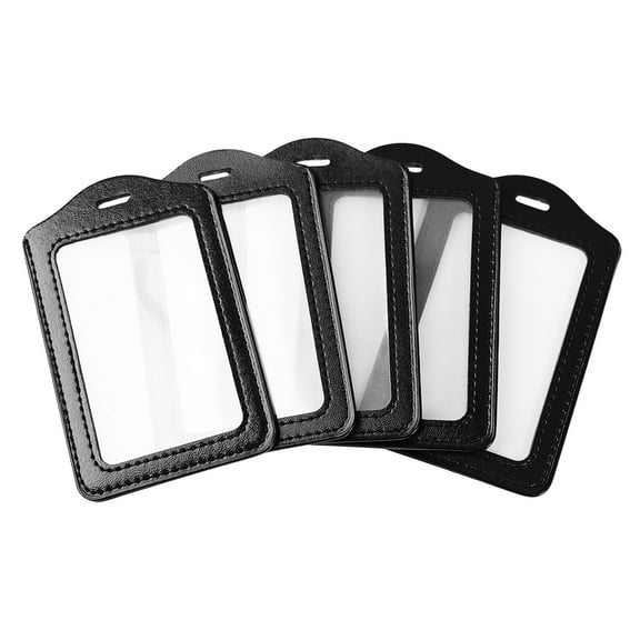 Unique Bargains Vertical Type Name Tag ID Badge Card Holder Black Clear 5pcs