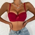 thumbnail image 2 of Bras for Women,French T-Shirt Style Demi Cup Underwire Bra for Women with Smooth Lace Push Up Support and Adjustable Comfort,Sports Bras for Women,Red,S, 2 of 9