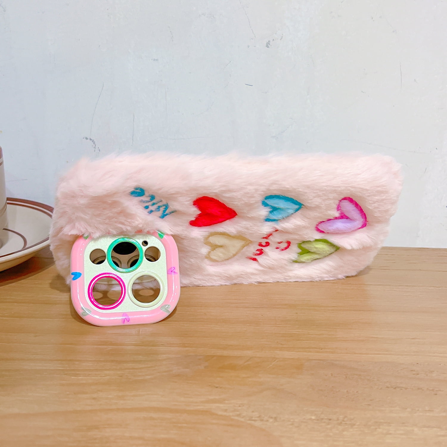 Compatible for iPhone 16 Pro Plush Furry Phone Case, Coloful Cute