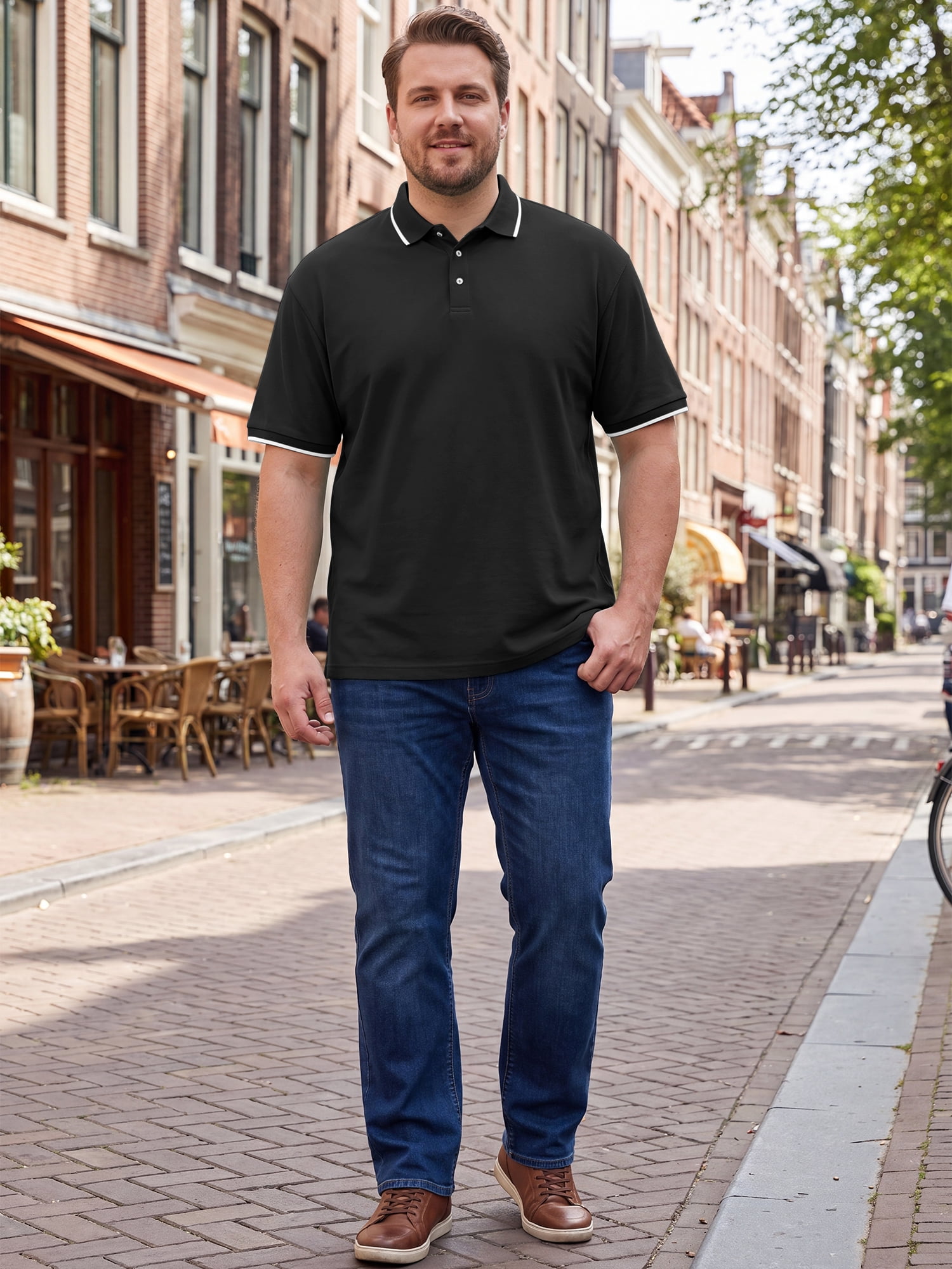 DARING DIVA Men's Big & Tall Shirts Casual Short Sleeve Color Block Polo Shirt XL Black
