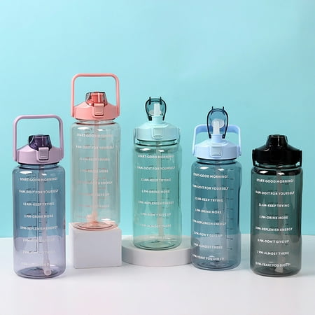 

green 1pc 2 Liter Water Bottle with Straw Female Girls Large Portable Travel Bottles Sport
