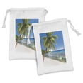 thumbnail image 1 of Fiji Fabric Pouch Set of 2, Real Life Image of an Island with a Sky Paradise for Travelers, Small Drawstring Bag for Toiletries Masks and Favors, 9" x 6", Azure Blue Multicolor, by Ambesonne, 1 of 2