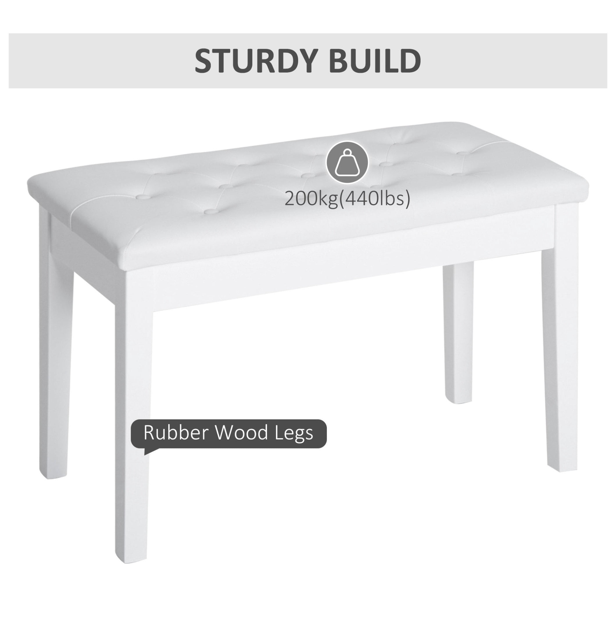 Piano Bench Duet Chair, White Faux Leather Padded Keyboard Bench, Wooden Frame, Button Tufted, for Performance & Lessons