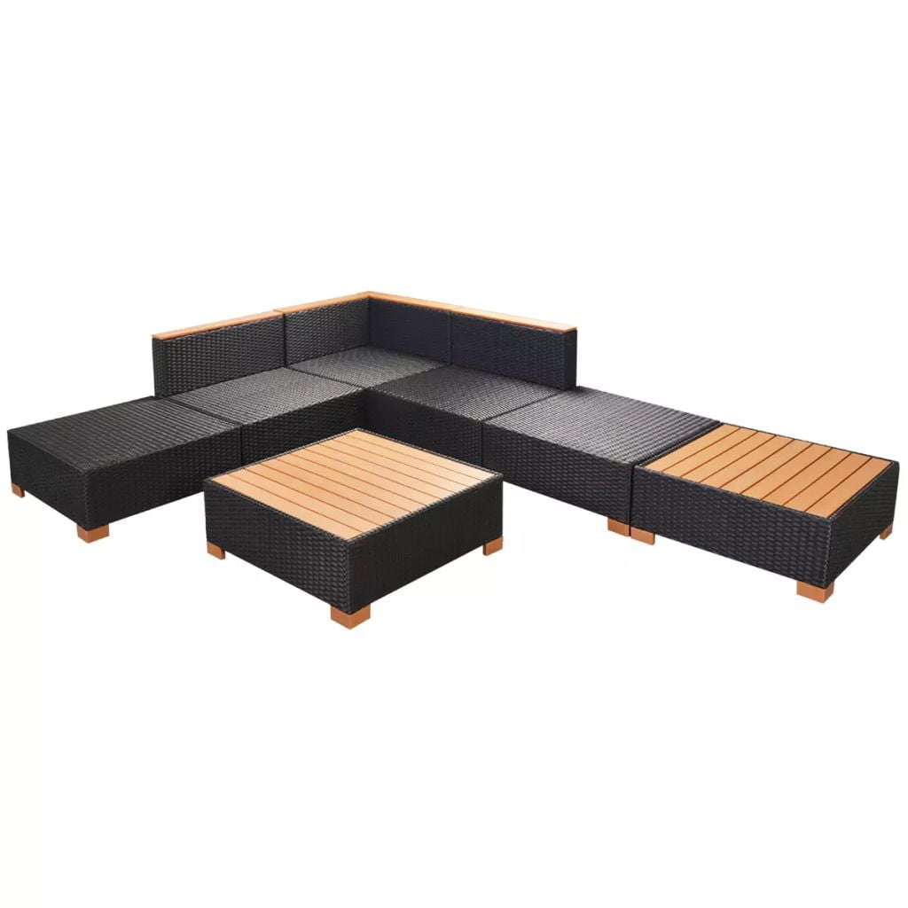 Kepooman 7 Pcs Outdoor Patio Rattan Sectional Chair Set with Cushions & Tea Table, Black Kepooman 7 Pcs Outdoor Patio Rattan Sectional Chair Set with Cushions & Tea Table, Black