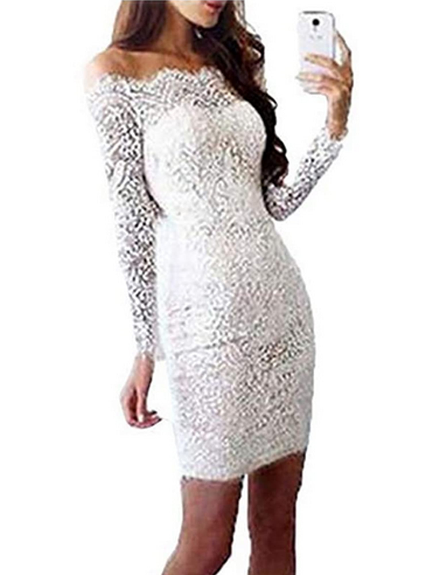 Womens Party Bodycon Dress Cocktail Wedding Long Sleeve Lace Hollow Slim Dresses
