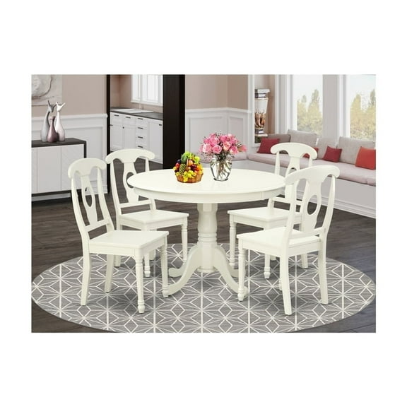 Round Dining Set - 5pc 42" Table & 4 Chairs - Linen White Finish