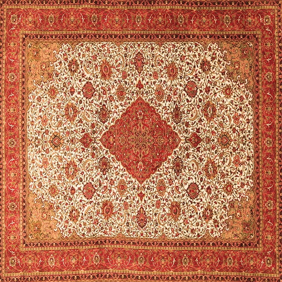 Ahgly Company Indoor Square Medallion Orange Traditional Area Rugs, 5' Square