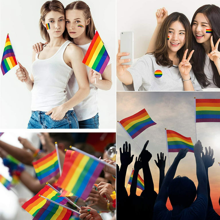 318 Pack Pride Flags and 30Pcs Pride Stickers, Mini Handheld LGBTQ