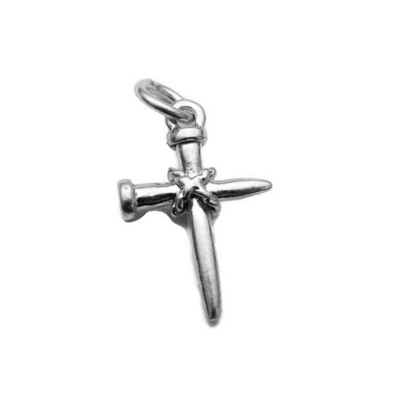 3D Nail Cross #2 Charm Pendant .925 Sterling Silver