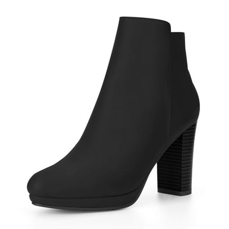 Red Leather High Heel Boot - Unique Bargains Women's Round Toe Block Heel Platform Ankle Boots