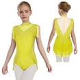 thumbnail image 5 of SiiRoh Girls Sparkly Tassel Latin Dance Leotards Gymnastics Ballet Figure Skating Bodysuit Dancewear Fluorescent Yellow 12, 5 of 6