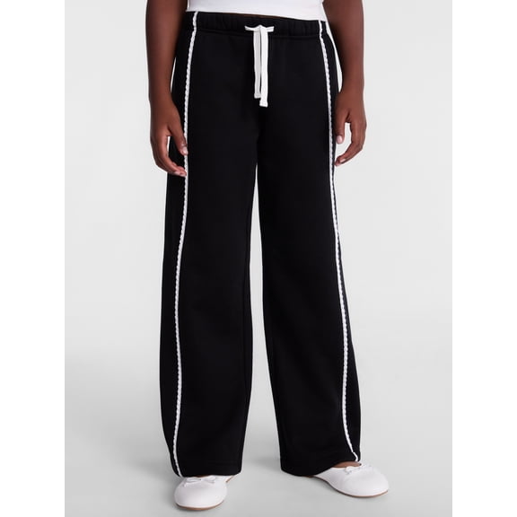 Wonder Nation Girls Wide Leg Sweatpants with Crochet Trim, Sizes 4-18 & Plus