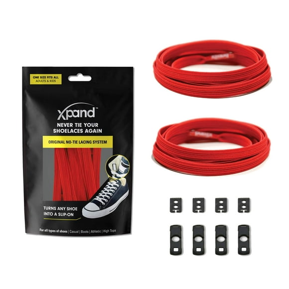 Xpand No Tie Shoelaces System with Elastic Laces - One Size Fits All Adult and Kids Shoes - Red