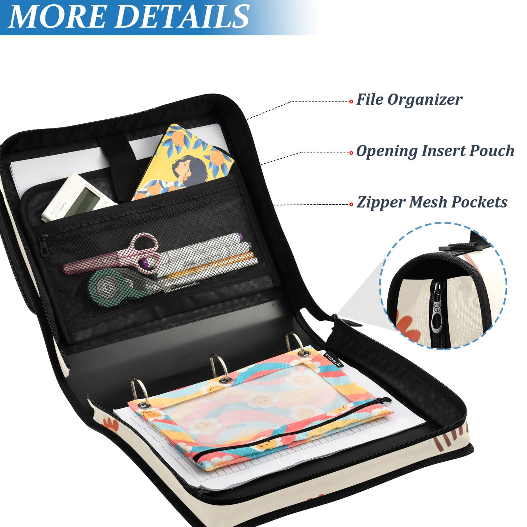 ALAZA Zipper Binder Cute Chicken and Trees 3 Ring Trapper Keeper File Folder Organizer Bag