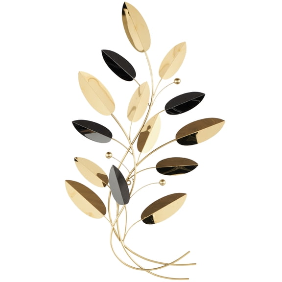 DecMode Gold Stainless Steel Metal Layered Leaf Wall Decor with Black Accents