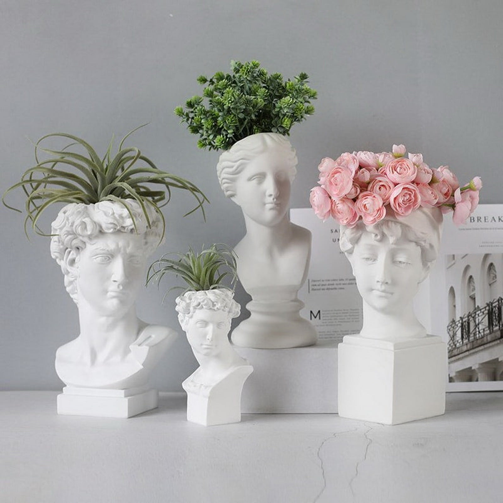 6.5x3.5inch/16.5x9cm WowFun Greek Roman Style Statue Flowers Vase Succulent Planter Great Gift for Home or Office Decoration Makeup Brushes Container Pen Holder David, Small 