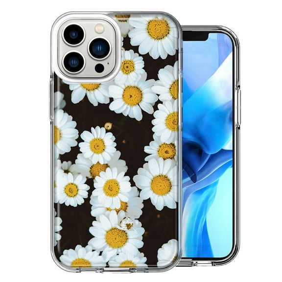 MUNDAZE Case for Apple iPhone 15 Pro Max Slim Hard Shell Soft TPU Hybrid Shockproof Heavy Duty Protective Phone Cover - Cute Daisy Flowers