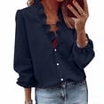 thumbnail image 3 of WMTBSRSW Women's Dressy Ruffle Blouse Long Sleeve Deep V Neck Shirt Lightwieght Summer Tops,Work, Travel,Casual Navy Medium, 3 of 9