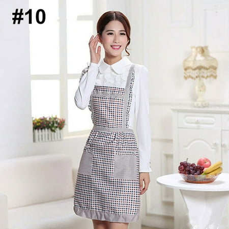 

VEAREAR Apron Women\ s Waterproof Floral Dotted Plaid Kitchen Cooking Bib Apron with Pocket