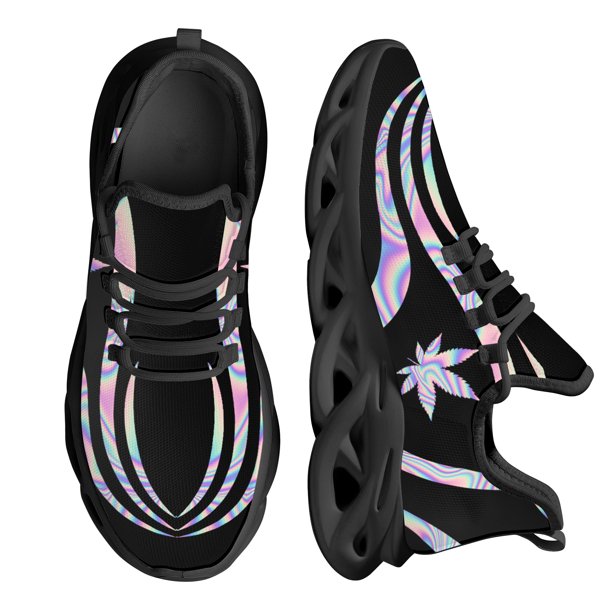 Zapatillas de deporte con cordones de estilo moderno con estampado de hojas de marihuana en degradado para mujer, zapatos planos transpirables e informales