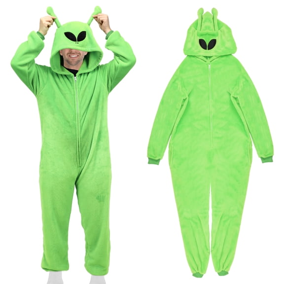 Alien Onesie Pajamas for Adult,Alien Jumpsuit Pajamas,Green Christmas Pajamas, Halloween Sleepwear for Unisex Jumpsuit(M)